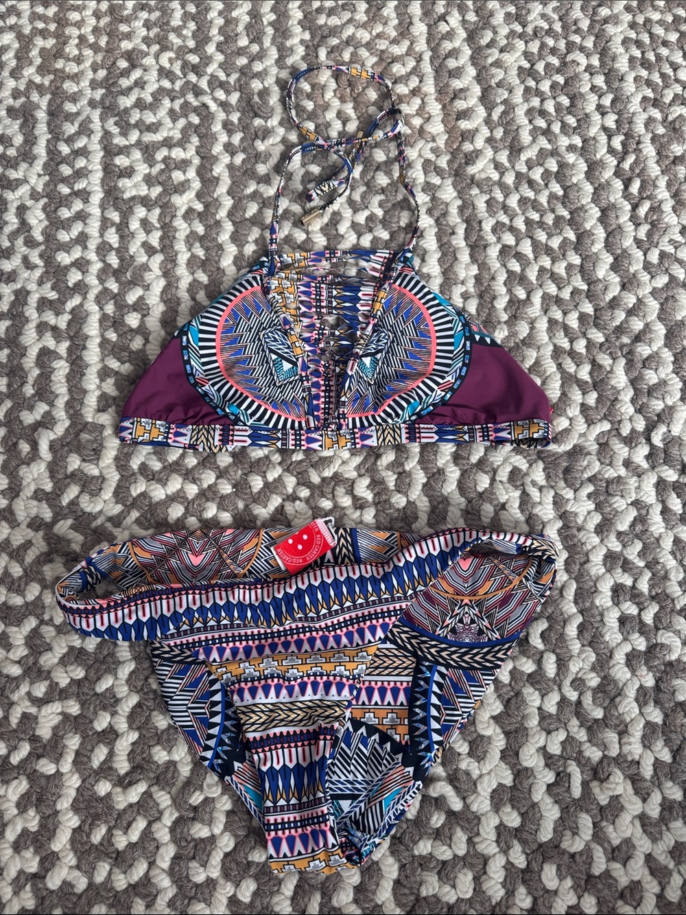 Red Carter Multicolor Geo Print Halter Bikini - Purple Accents